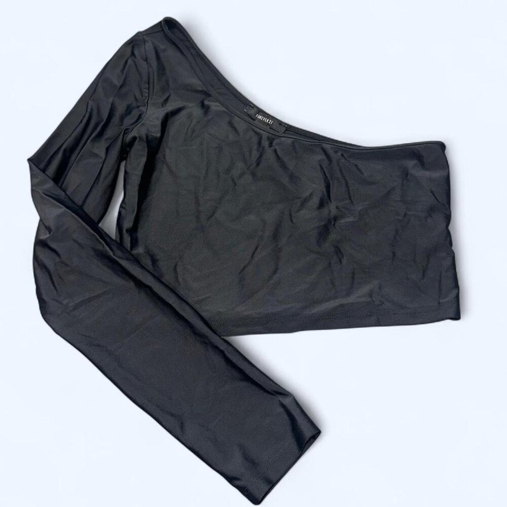 Forever 21 One Shoulder Black Crop Top